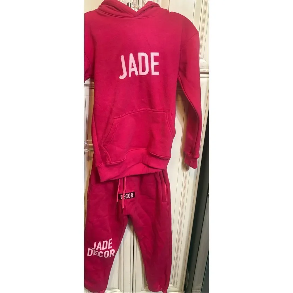 Jade Decor Girl's Casual 2 Piece Hoodie & Jogger Sweatsuit Set Pink Size 10